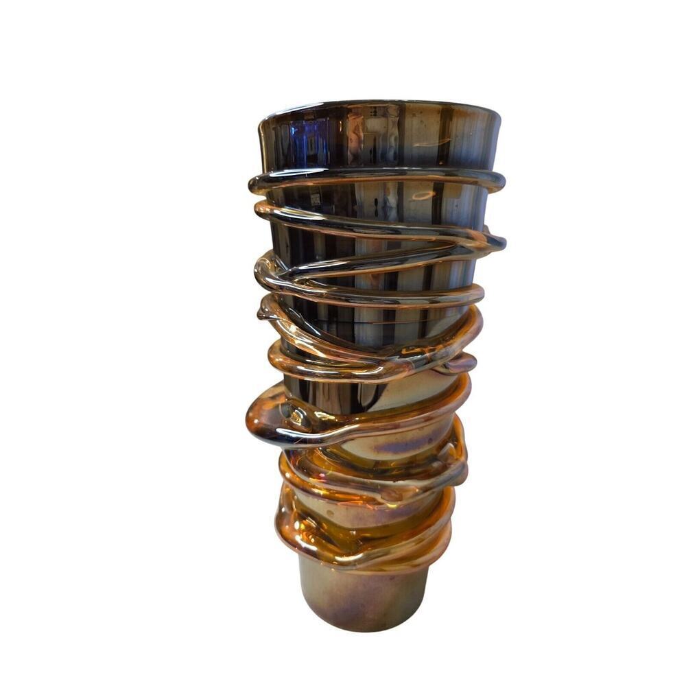 Vintage Iridescent Swirl Glass Vase With Unique Spiral Design 12"‎ Tall
